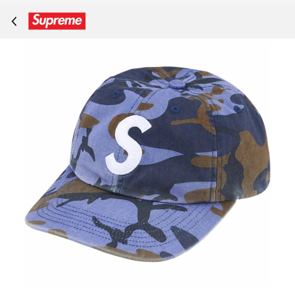 Supreme Pigment Print S Logo 6 Panel Cap “Blue Camo”